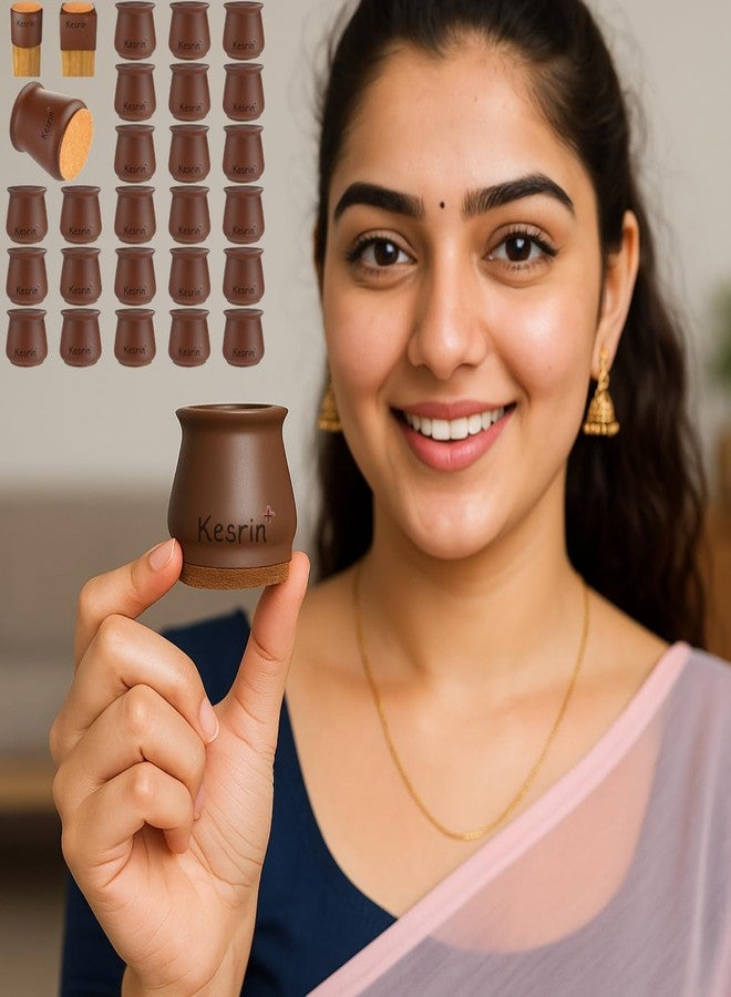 KESRINPLUS Chair Leg Floor Protectors (Pack of 24), Brown Silicone Felt Furniture Pads for Wood Floors, Noise & Scratch Resistant, Table & Stool Leg Covers (Fit 1.3'' to 2'') - Image 1